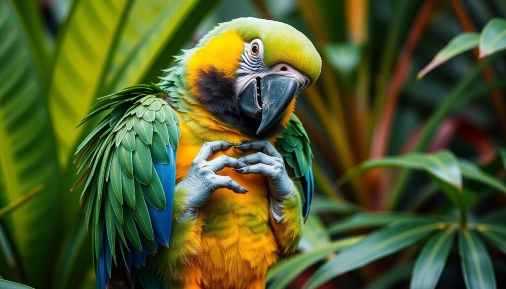 parrot preening