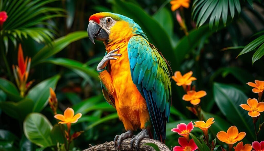 parrot preening